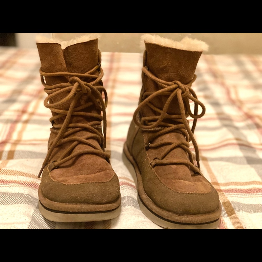 UGG Lodge Fur-Lined Lace-Up Boot, Chestnut
